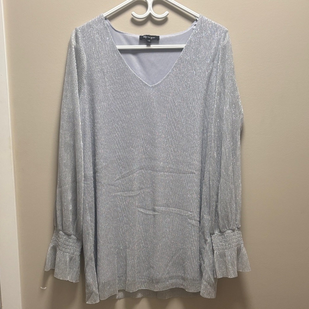 Metallic Light Gray V-Neck Top